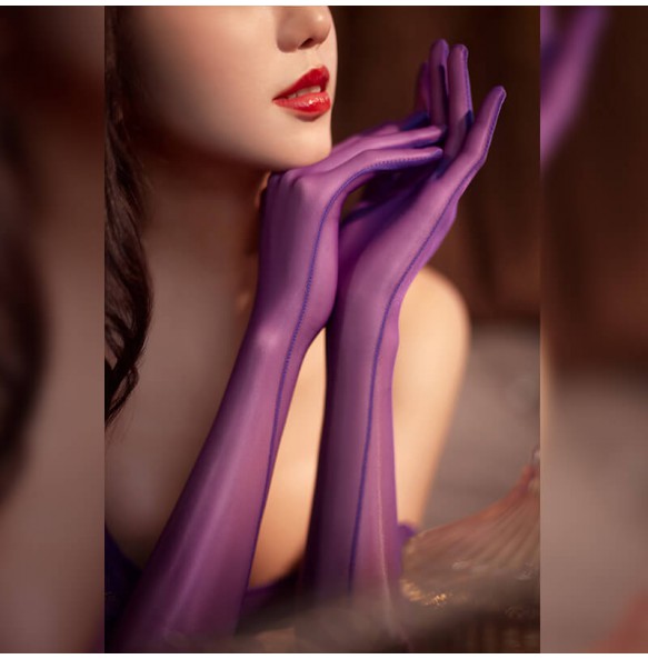 FEE ET MOI - Ultra-Thin Smooth Lace Trim Shiny Gloves (Purple)